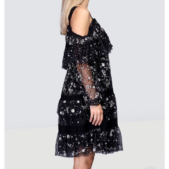 Needle & Thread Supernova Tiered Ruffle Embellished Dress Black Size 6 - Picture 5 of 14